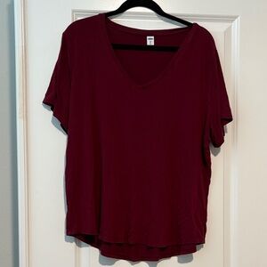 Old Navy Luxe Women's V-Neck Short Sleeve Top - Burgundy size XL